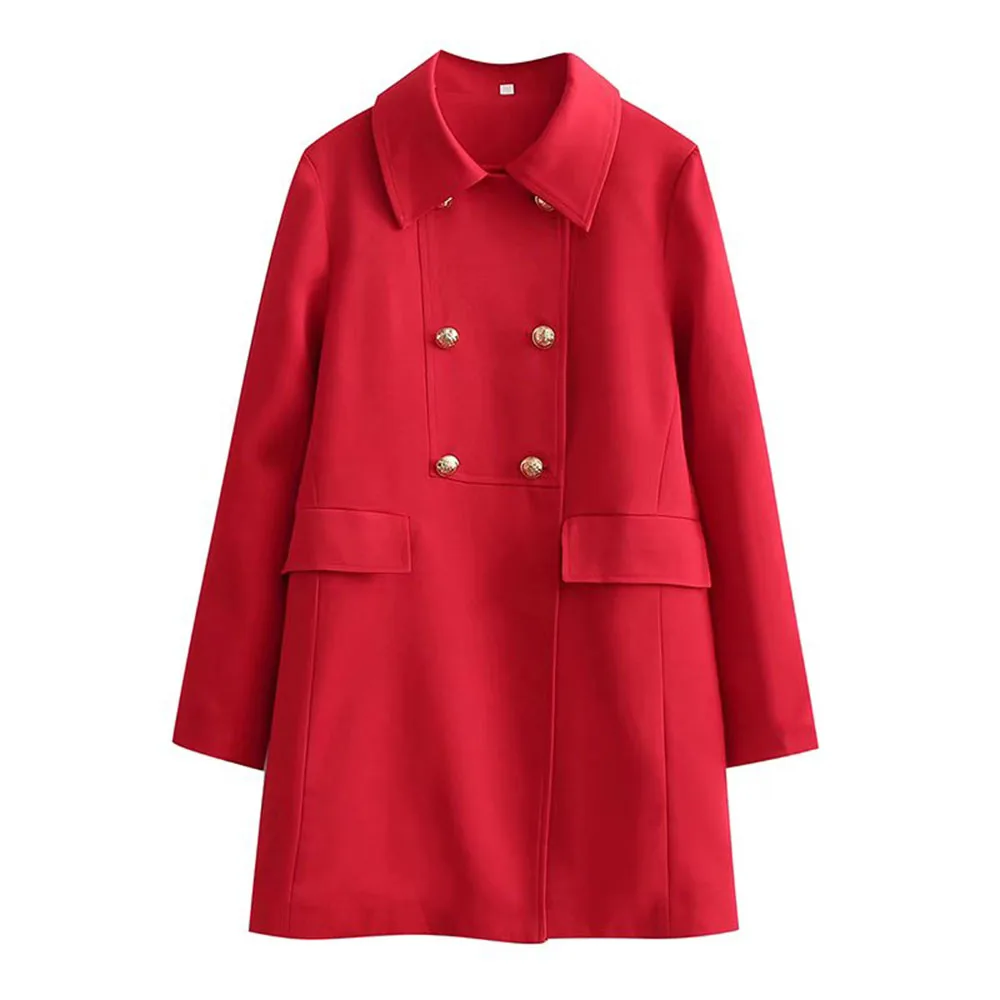 

Willshela Women Fashion Red Double Breasted Fitted Coat Vintage Lapel Collar Long Sleeves Woman Winter Warm Outwear Jacket