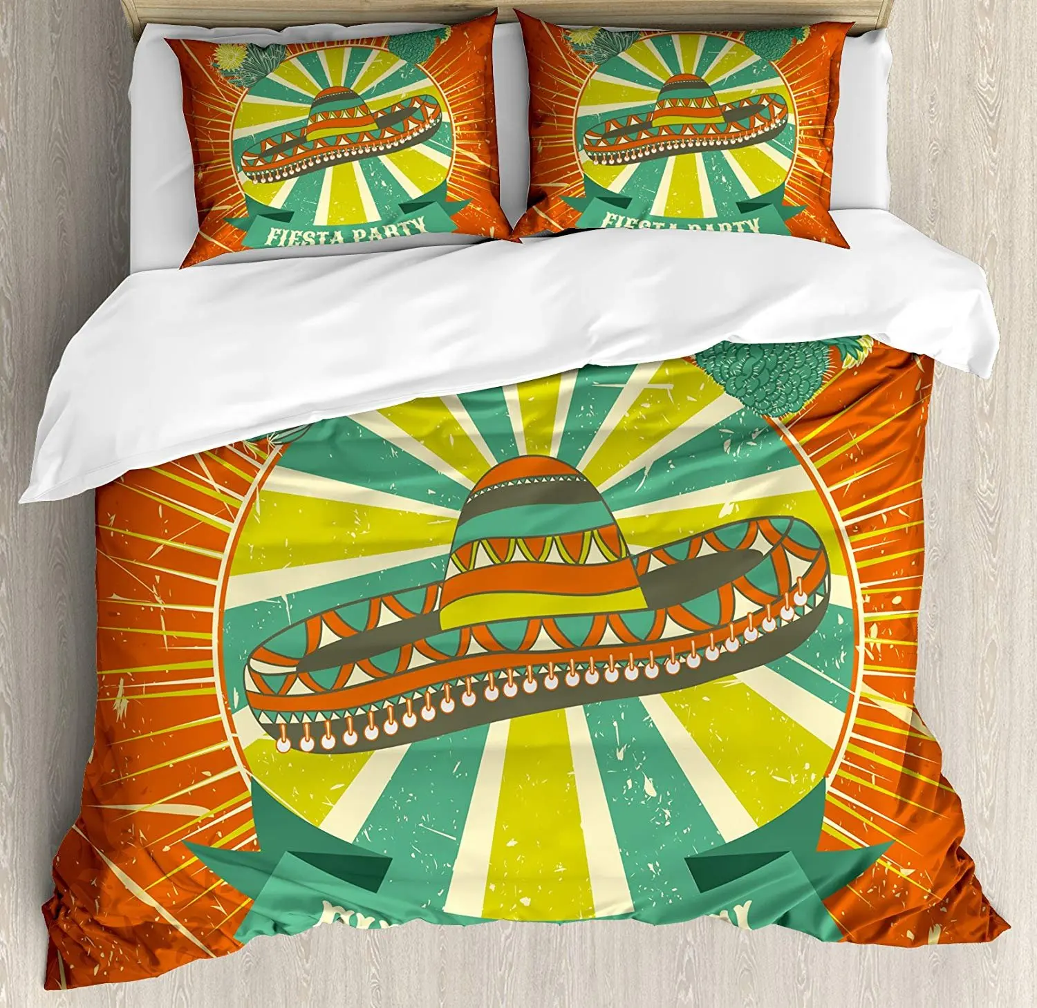 

Комплект постельного белья Fiesta в стиле латиноамериканской культуры этнические сомбреро и клетки Изношенные наволочки пододеяльник компле...