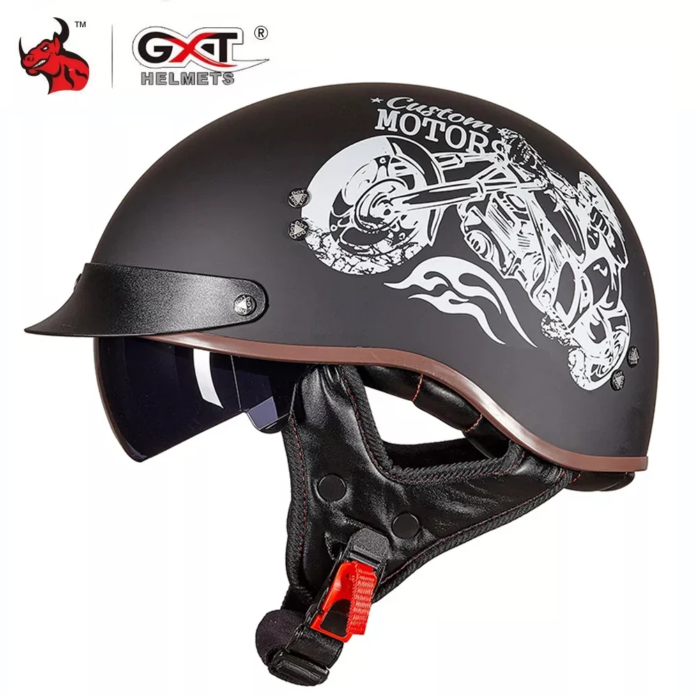 GXT Retro Motorcycle Helmet Vintage Moto Helmet Open Face Scooter Biker Motorbike Racing riding Helmet DOT Approved M-2XL