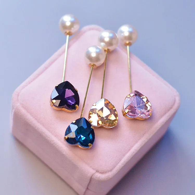 Fashion Colorful Rhinestone Simple Heart Brooch Vintage Brooch Fashion Hijab Pins and Brooches Clothes for Women Gift 3pcs