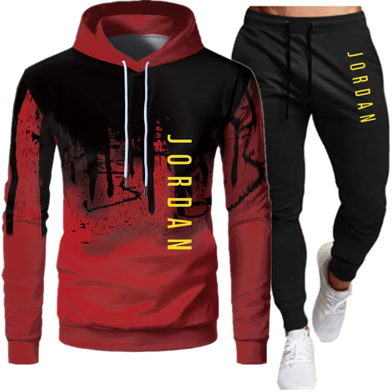 

Men's Hoodie Set Letter Print 2020 Autumn/Winter Brand Casual Sports Suit Men's Suit Sportswear Two Piece Stitching Hoodie