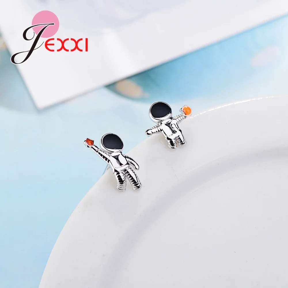 Attractive Design Starry Sky Space Star Asymmetrical Astronaut Small Stud Earrings for Women 925 Sterling Silver Ear Studs | Украшения и