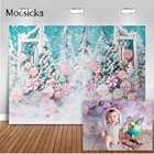 Сладкие конфеты фон с домами для фотосъемки новорожденных детей фон для портретов с изображением торта зимнего снега сосны леса реквизит