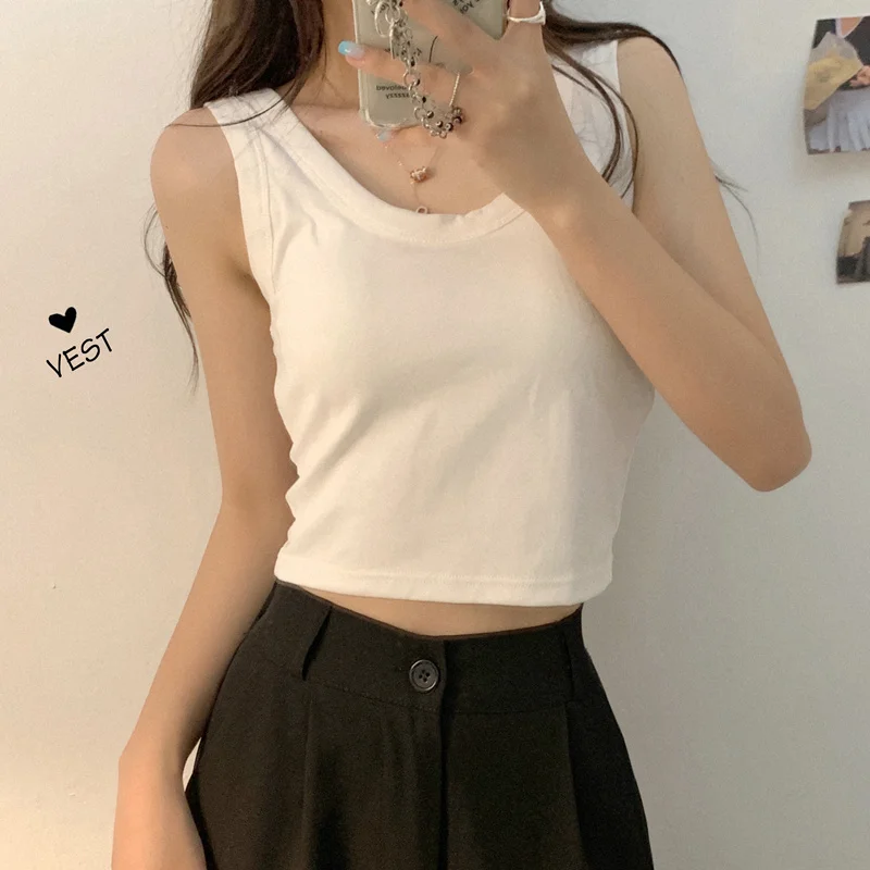 

Design Sense Suspender Vest with Breast Pad Women's Inner Layer Summer 2021 New Thin Short Early Autumn Top Fashion