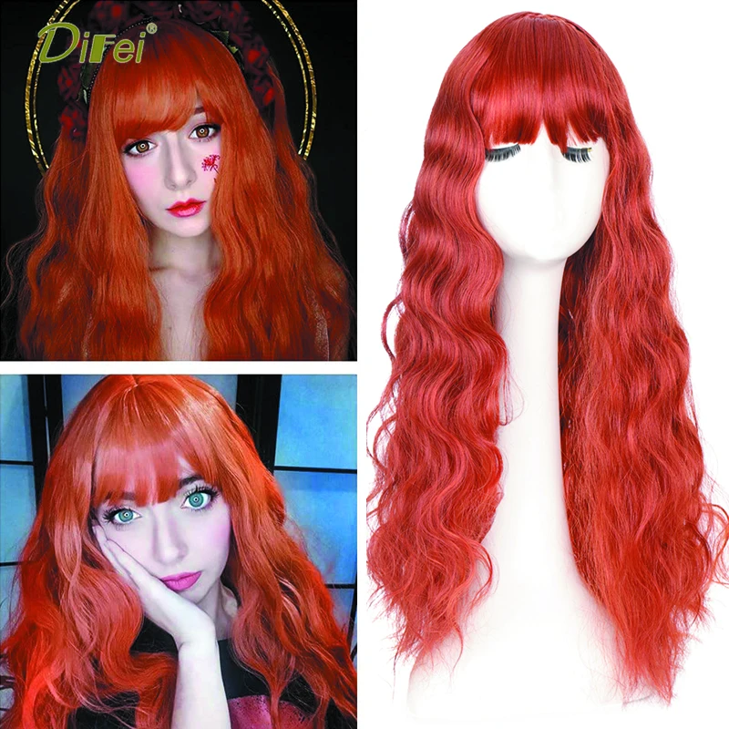 DIFEI 22 Inch Long Synthetic Orange Straight Hair Without Bangs Ladies Daily Party Heat Resistant Wig