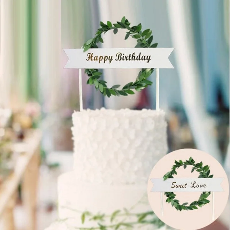

2pcs Flowers Happy Birthday Cake Topper Garland Cute Sweet Love Cupcake Topper For Wedding Gilrs Kids Birthday Cake Decorations