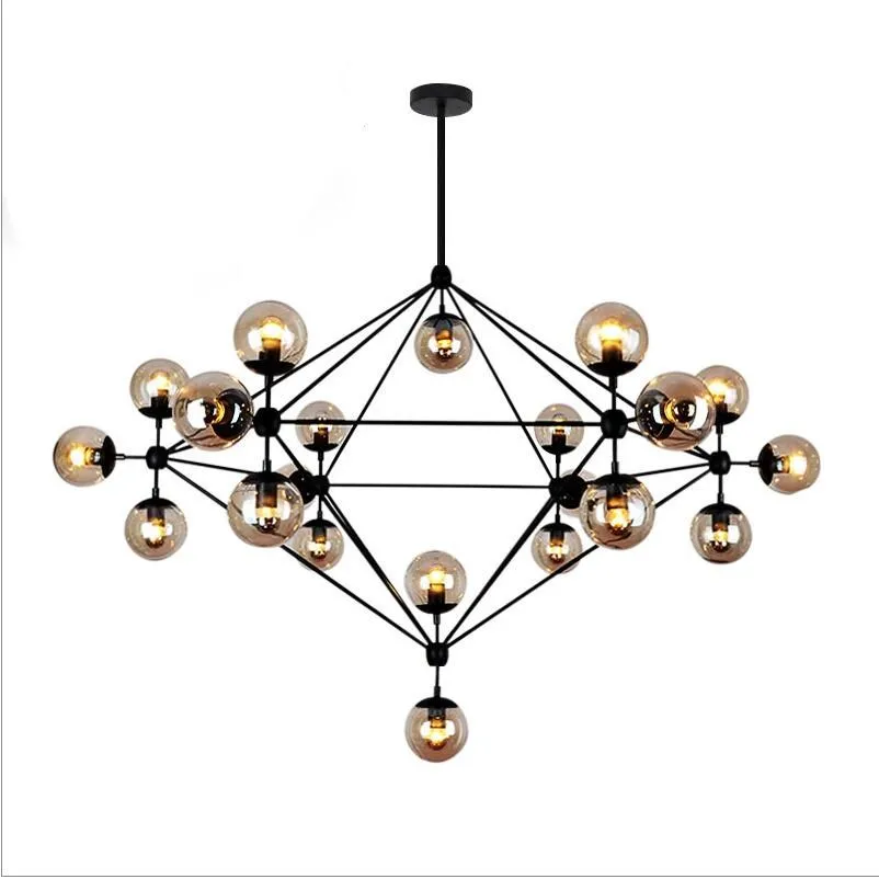 Подвесная лампа в стиле пост-модерн черная металлическая люстра из янтарного