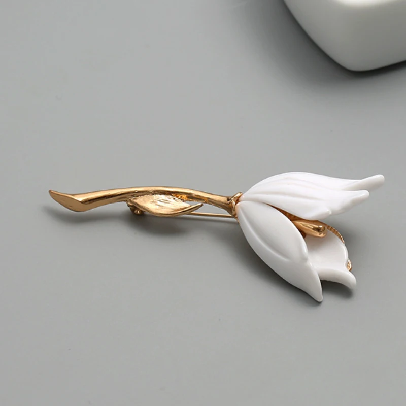 Классический дизайн роскошная белая Брошь В Виде Цветка тюльпана в ретро
