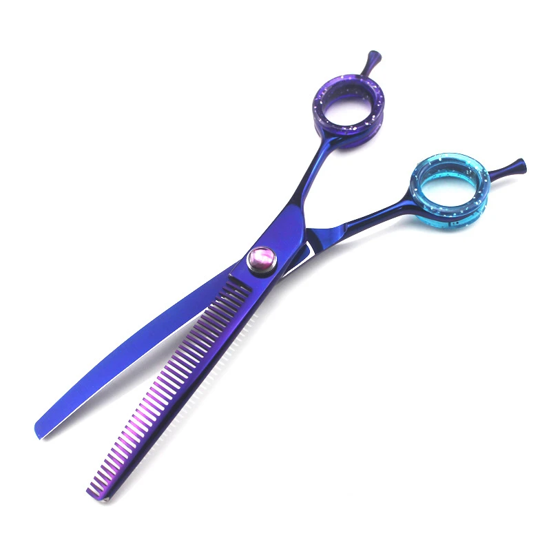 purple 40 teeth Профессиональные японские 440c 7 дюймов Цветные Ножницы Для Стрижки собак изогнутые ножницы для стрижки собак Парикмахерские филировочные ножницы парикмахерские ножницы - Цвет: purple 40 teeth