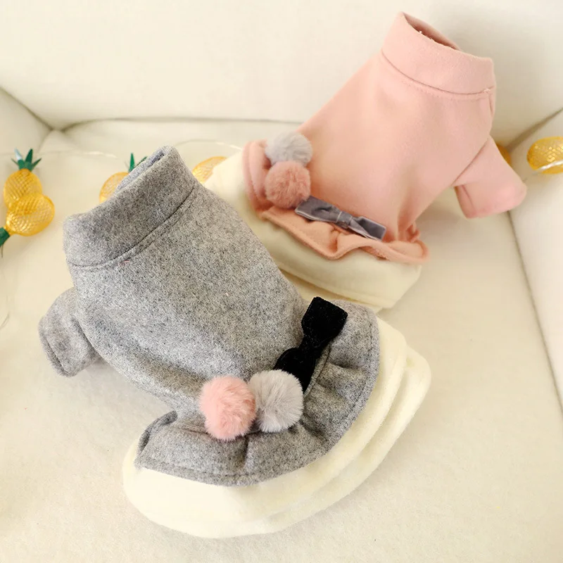 

Autumn and Winter Pet Dog Warm Clothing Teddy Two-Legged Clothes Bichon Frise Princess Dress Cute Cotton Double Ball Bow Skirt
