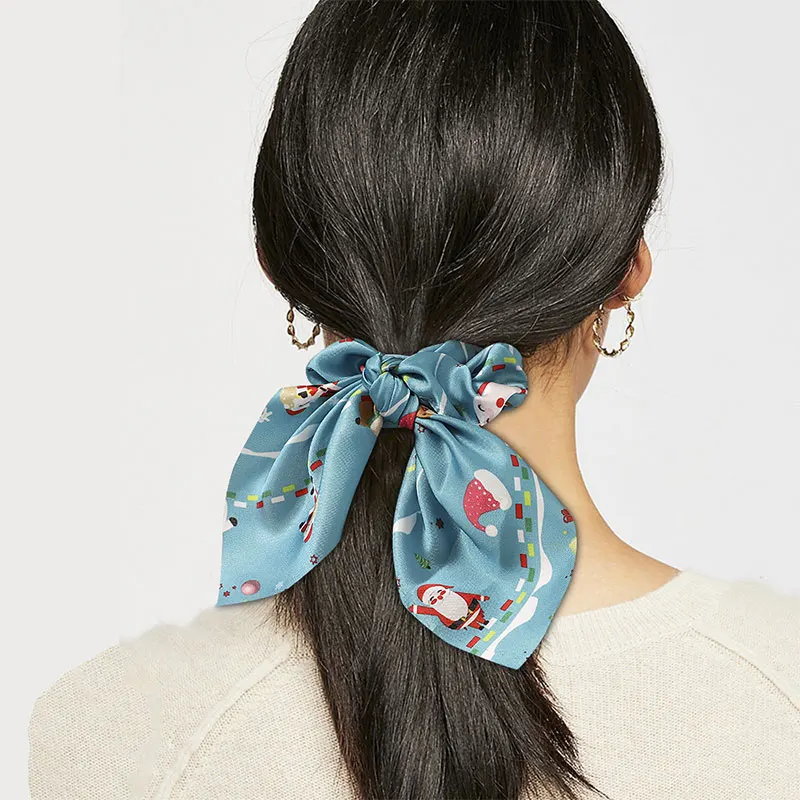 Эластичные рождественские резинки для волос с бантом аксессуары принтом Санта