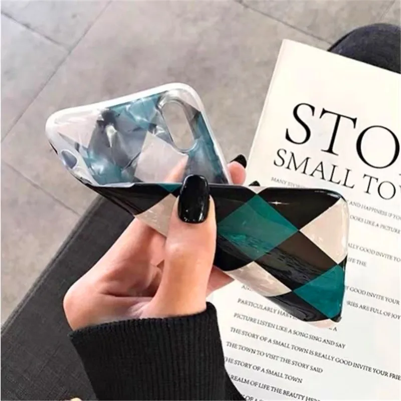 

New shell pattern emerald rhombus iphone7 plus mobile phone case iPhone11 pro/XS/XR/7/6s anti-drop soft shell simple and stylish