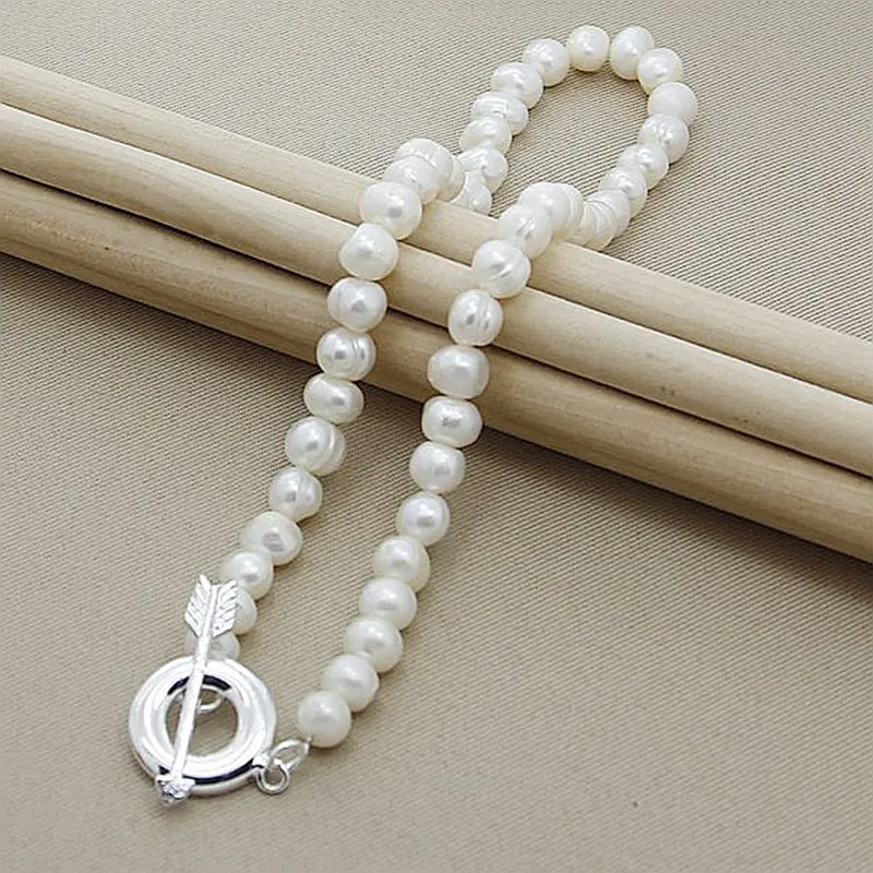 Женское ожерелье из серебра 2019 пробы с натуральным пресноводным жемчугом |