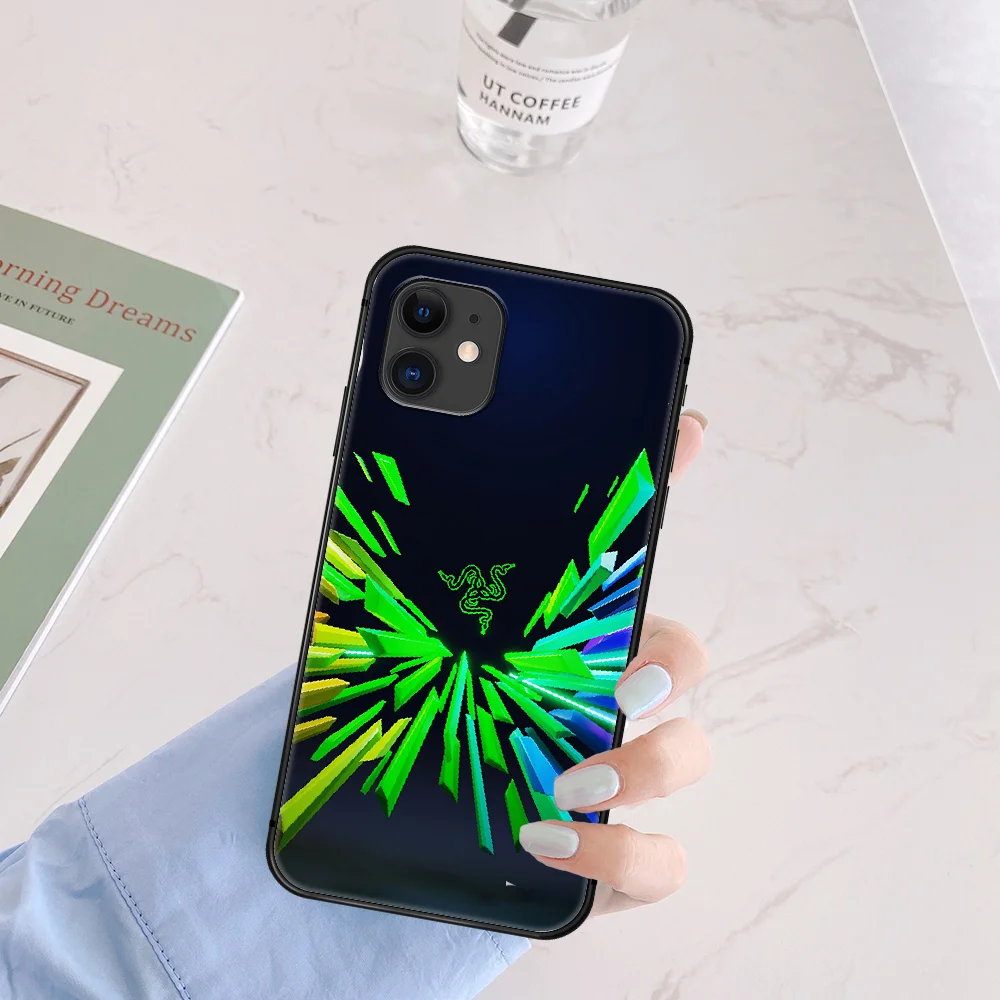 

Razer Electronics Brand Phone Case For Iphone 5 5S SE 2020 6 6S 7 8 Plus 11 12 Mini X XS XR Pro Max black Shell Tpu Back