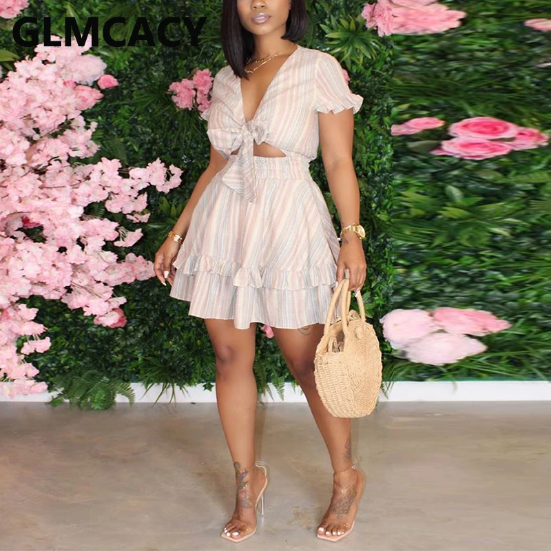 

Женское платье с коротким рукавом и оборками спереди, милое летнее Мини-Платье