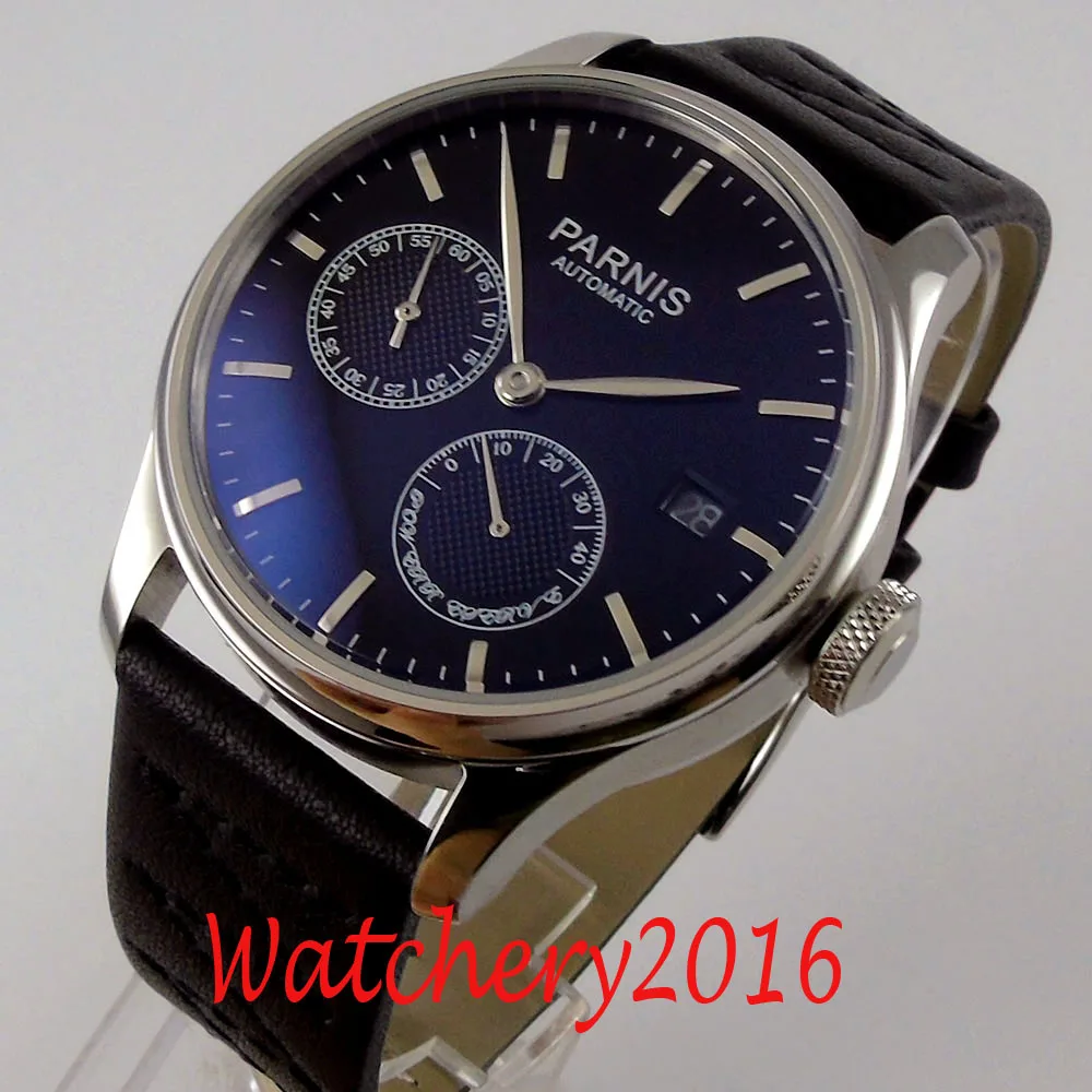 Автоматические механические мужские часы parnis 43 мм черный циферблат резерв