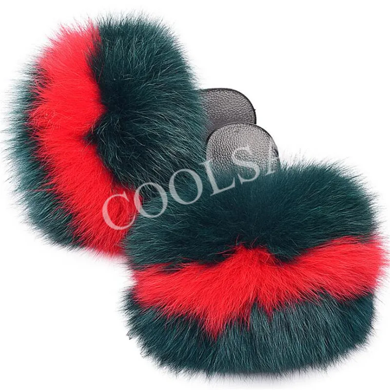 

Girl's Real Fur Slides Fluffy Fur Sandals Colorful Kid's Flat Open Toe Sandals Lovely Outdoor Fur Flip Flops Wholesale Shoes