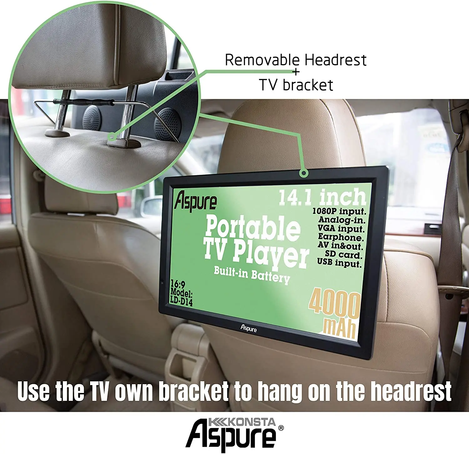 Портативный телевизор LEADSTAR 14 дюймов HD цифровой аналоговый поддержка MP4 AC3 HDin