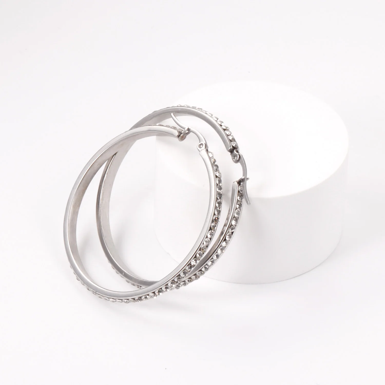 

Big Hoop Earrings Jewelry 45mm Stainless Steel Hypoallergenic Cubic Zirconia Fashion Gold/Silver Color Earrings for Women/Girls