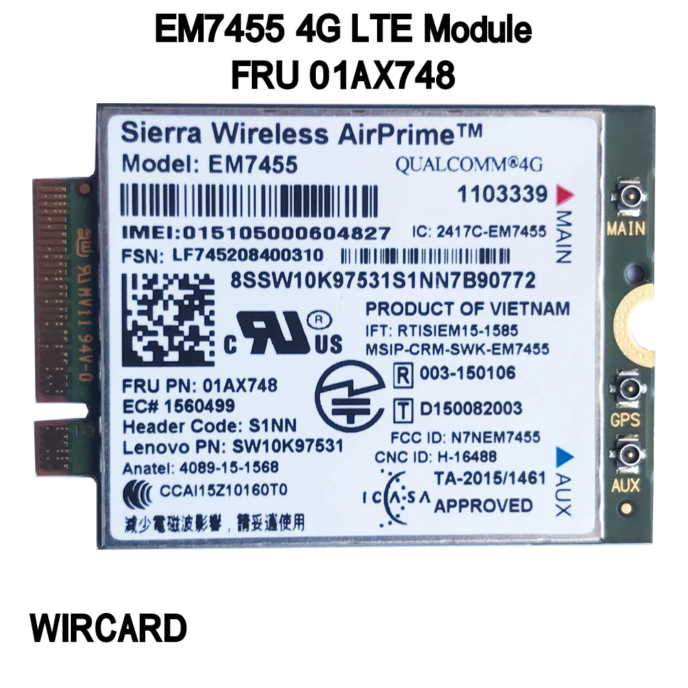 WIRCARD EM7455 FRU 01AX748 LTE 3G 4G Tarjeta de Thinkpad X1 carbono 5th gen X270 T470 T470S T470P t570 L570 L470 P51 P71 | Компьютеры и