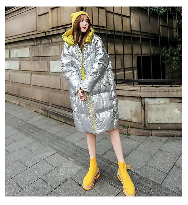 KULAZOPPER Silver down jacket woman winter new thicken outwear long hooded loose outside keep warm coats female LZ025