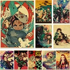 Постер из аниме рассекающий демонов, винтажные постеры из крафт-бумаги в стиле аниме no Yaiba Tanjirou Nezuko для дома и комнаты