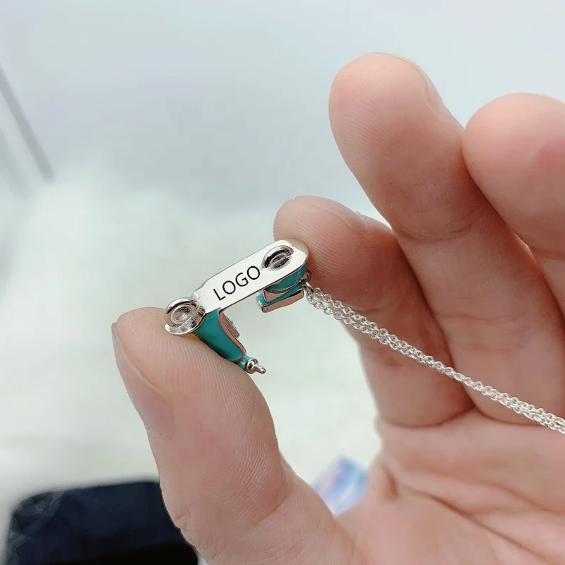 

New fashion jewelry silver necklace custom S925 pure silver necklace luxury brand design blue motorcycle Pendant Necklace