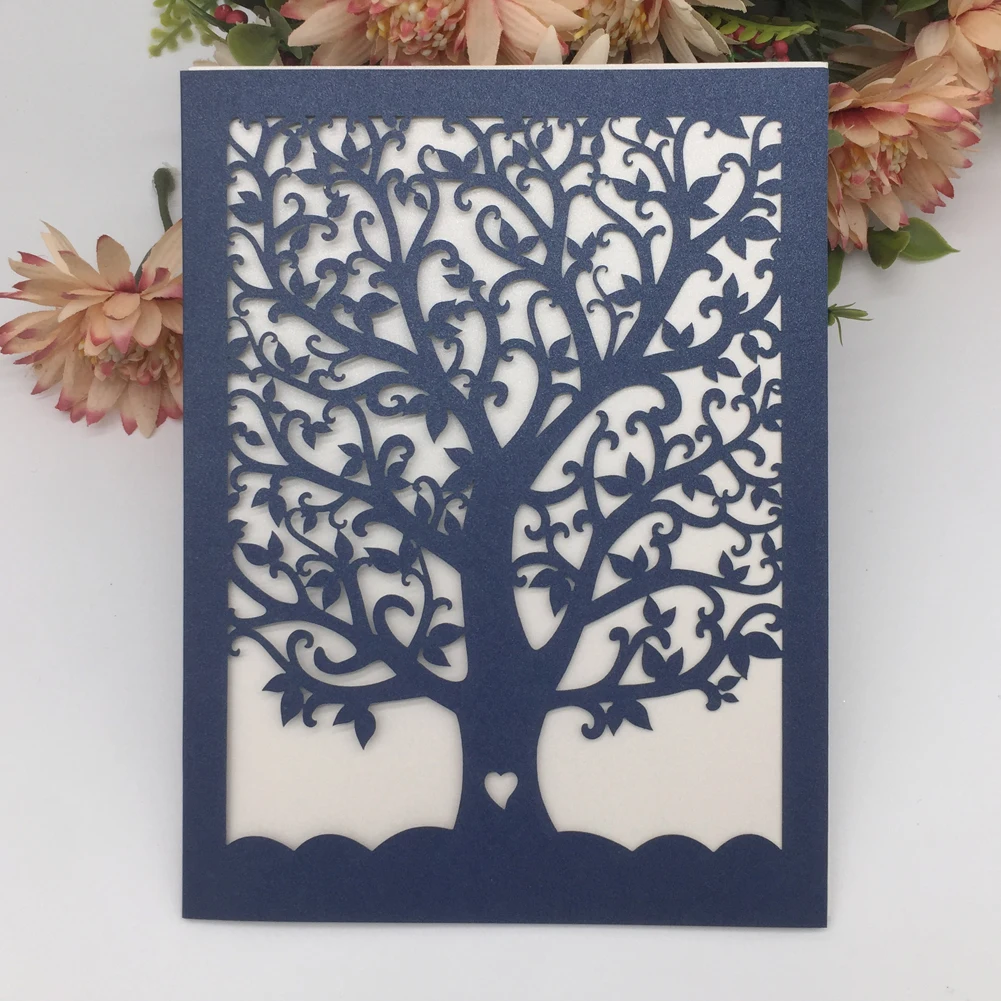

hot laser cut chic tree design romantic wedding invitations cards party decoration personalized greeting card business 50pcs