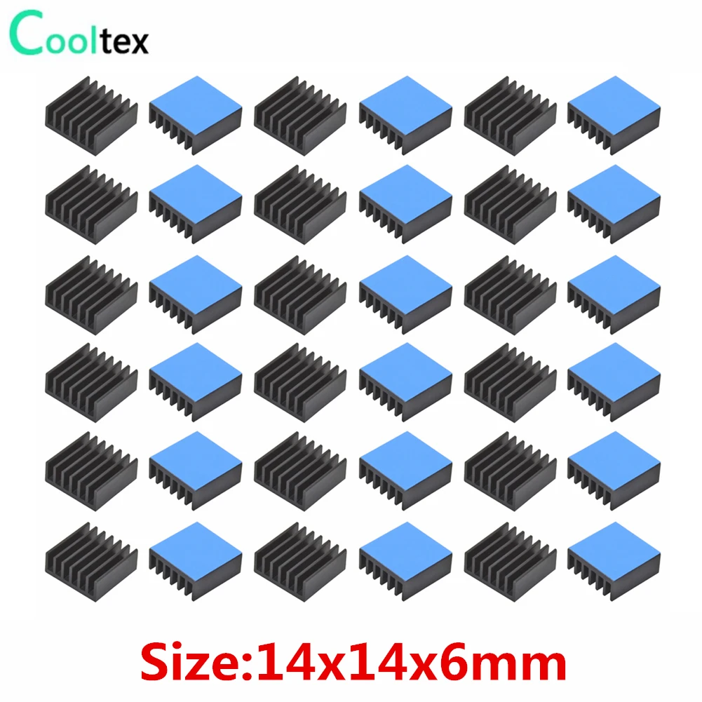 50pcs Aluminum Heatsink 14x14x6mm  for Electronic Chip IC Raspberry pi With Thermal Conductive Tape