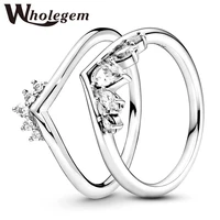 wholegem 2021 new sparkling pear marquise wishbone ring set bridal stackable wedding band engagement women brand jewelry