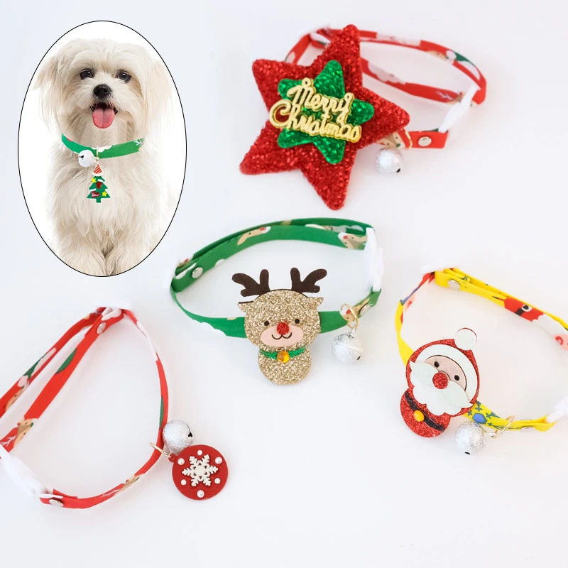 

1pcs Christmas Dog Collar With Bell Fabric Female Male Puppy Pet Bow Tie Nylon Ajustable Pet X‘mas Colorful Necklace Wholesaler