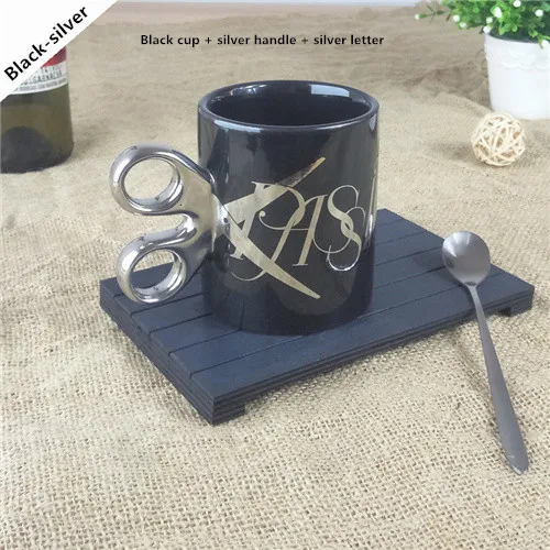 Black-Silver 1 креативная кружка с ножницами золотого и серебряного цвета, керамическая чашка для офиса, чашка для питья, персональный подарок для друзей 7ZDZ258 - Цвет: Black-Silver