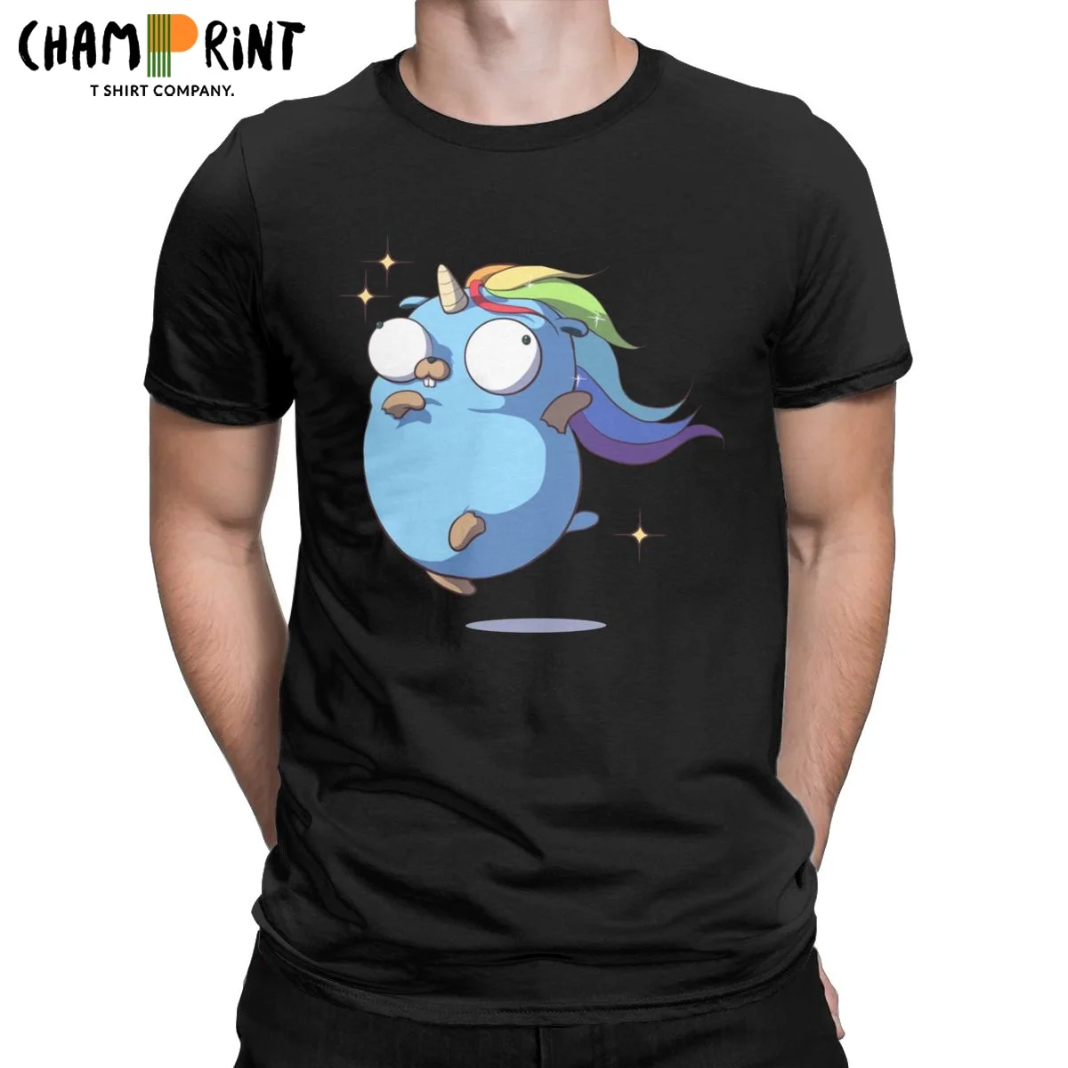 Golang Суслик Единорог Футболка для мужчин Натуральный хлопок в винтажном стиле с
