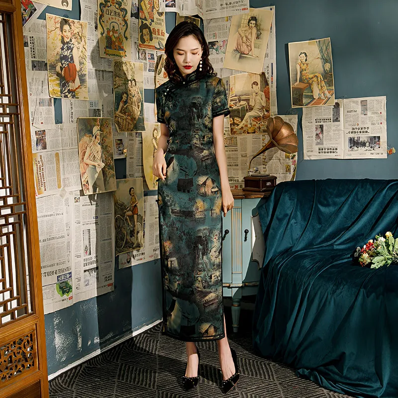 

Китайское винтажное женское длинное платье Ципао, на пуговицах, ручной работы, с воротником-стойкой, традиционное Ципао, Размеры S -4XL