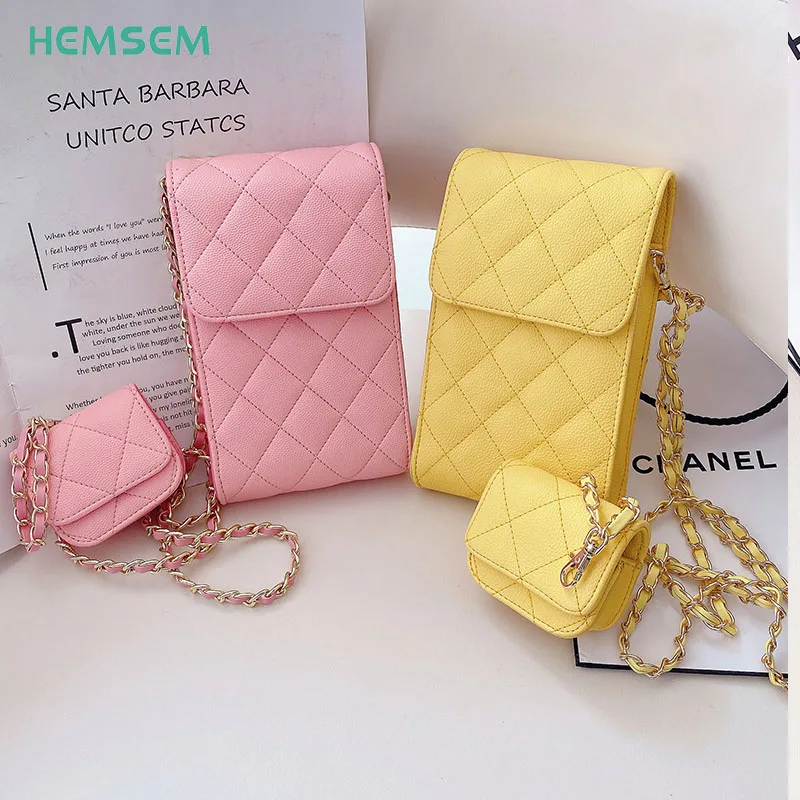 

Brand Crossbody Pouch Caviar Leather Cellphone Cosmetic Bag Card Wallet Purse Mini Earphone Case 2 in 1 Can matched separated