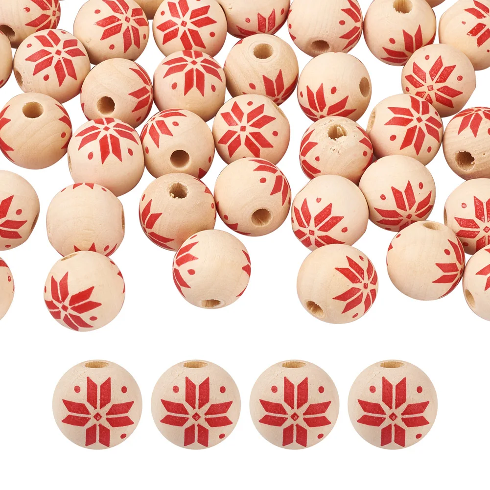 

50pcs Christmas Wooden Bead Garland Snowflake Pattern 16mm Spacer Natural Wood Beads for Jewelry Making Handmade DIY Craft Decor