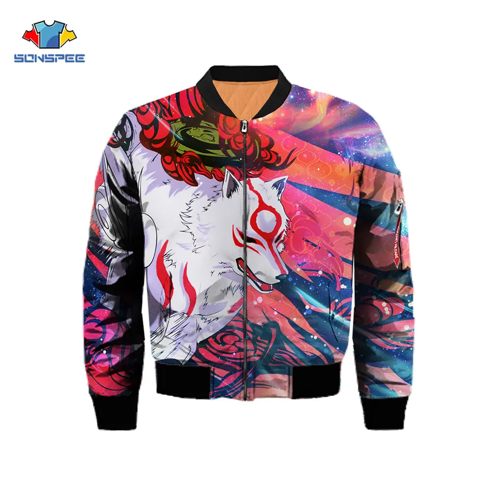 

SONSPEE Cool Fox Winter Jackets Japanese Mythical Animal Oversized Itself Bomber Coats Hip Hop Fashion Funny Thick Brand Coat