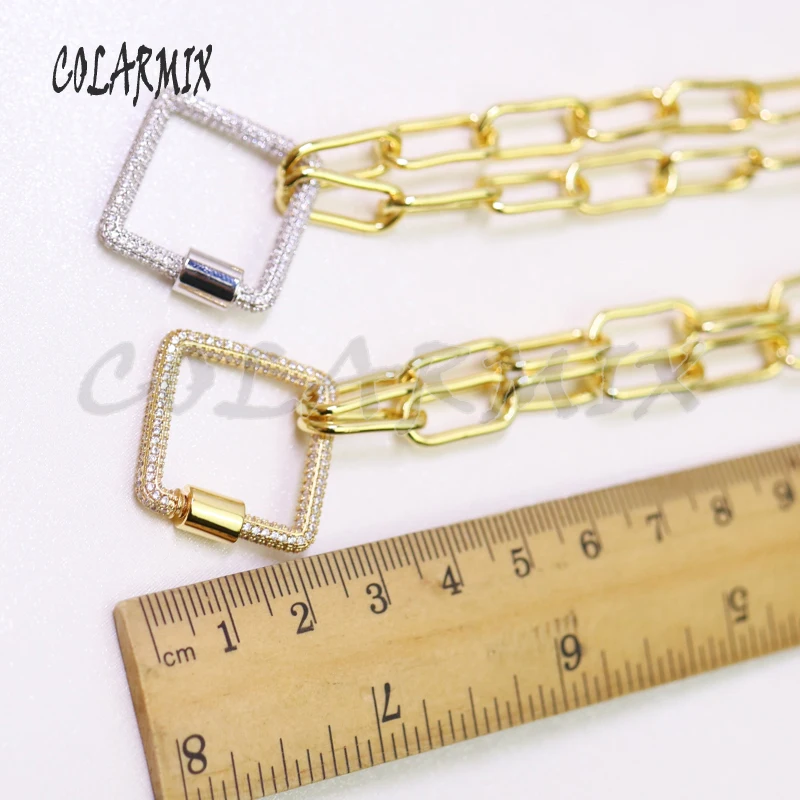 

3pcs Square Lock pendants necklace mix colors zircon accessories for women colors retention jewelry accessories 50956