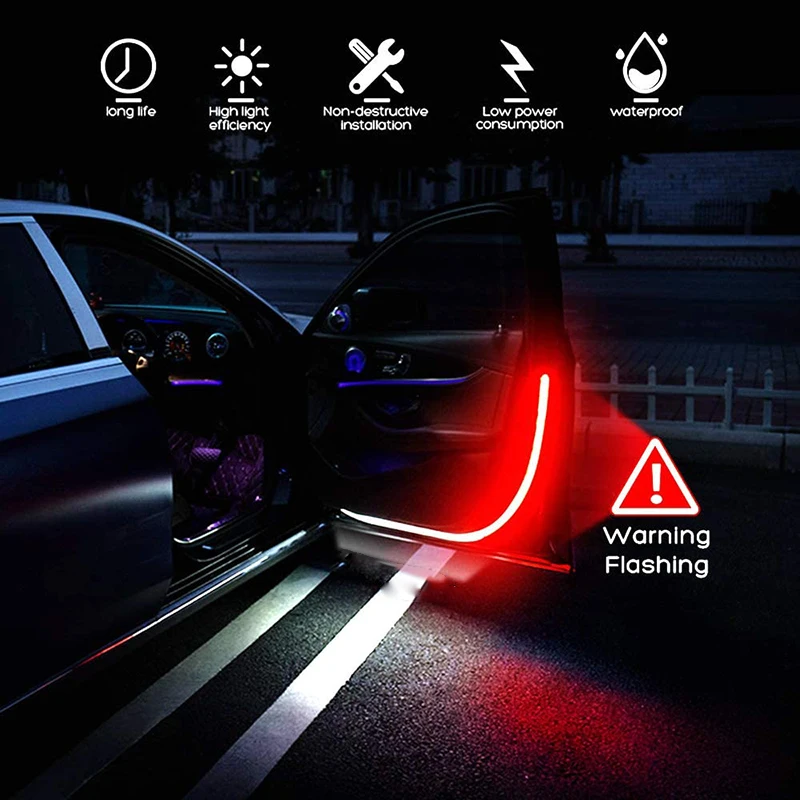 1pcs Car Door Decoration Light Strips Styling Strobe Flashing Safety 12V LED Opening Warning Lamp Strip Waterproof | Автомобили и