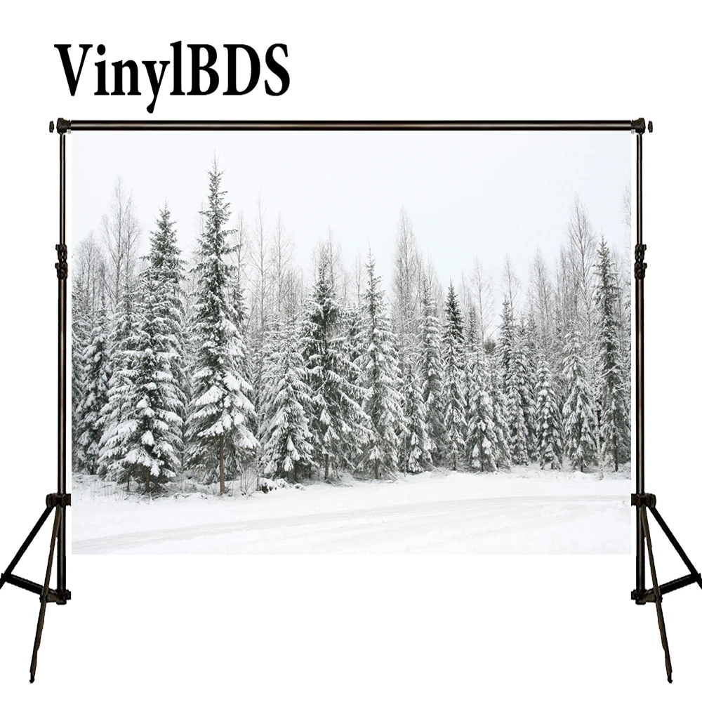 

VinylBDS Winter Snow Tree Forest Scenery Backgrounds White Cold World Background Christmas Backdrop for Photo Shoot