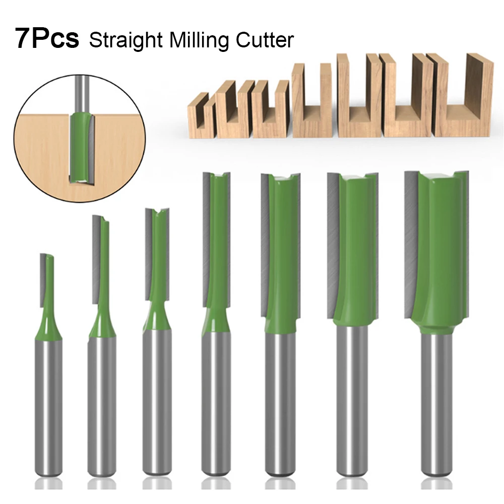 

7Pcs 1/4" 6mm Shank Straight Bit Milling Cutter Single Double Flute Wood Cutters Tungsten Carbide Router Bit Woodworking Tool