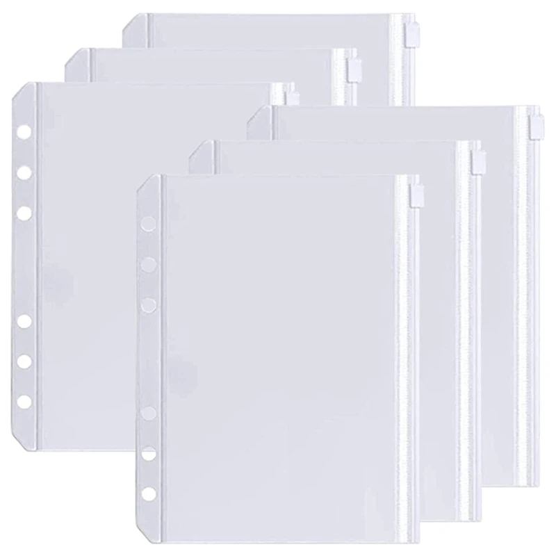 

Binder Pockets, 6-Hole Punched Zipper Binder Pocket, Waterproof PVC Pouch Document Filing Bags for 6-Ring Binder