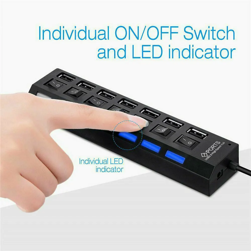 

USB2.0/3.0 HUB Multi Splitter 4/7 Port high-speed Expander Multiple Power Adapter USB Hub with Switch indicator light For PC