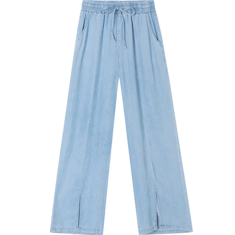 

Split Jeans Women Wide Leg Pants Women Summer Korean New Elastic Waist High Waist Straight Pants Casual Trousers Womens