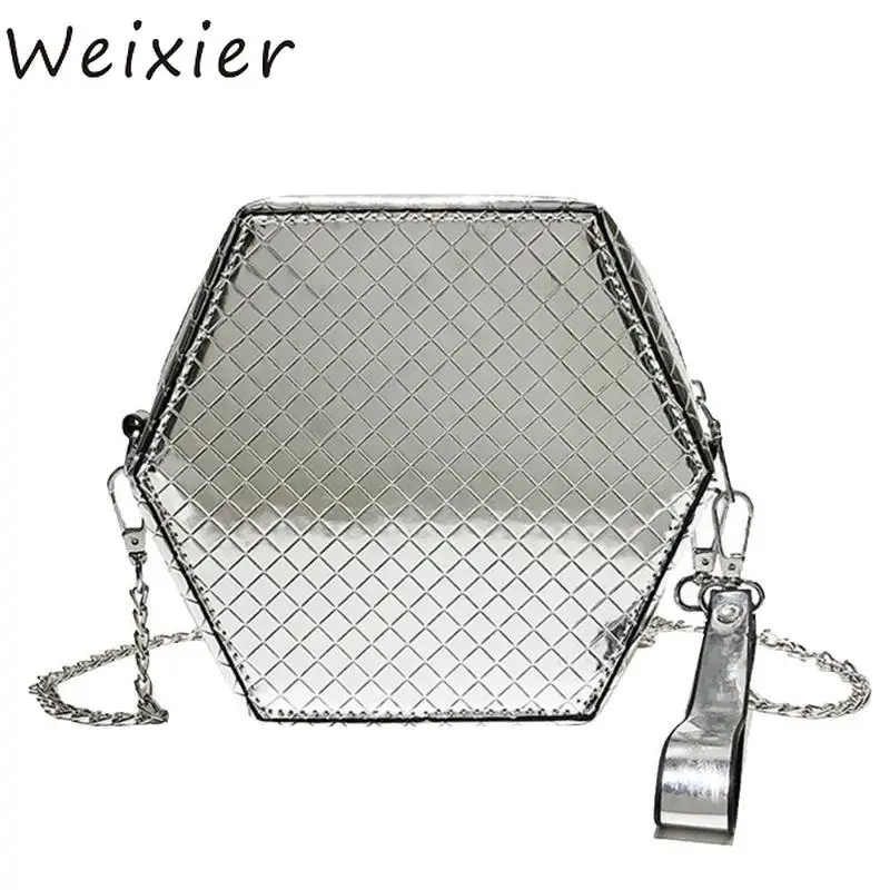 WEIXIER сумка женская Шестигранная форма сумки-мессенджеры Лазерная цепь на плечо