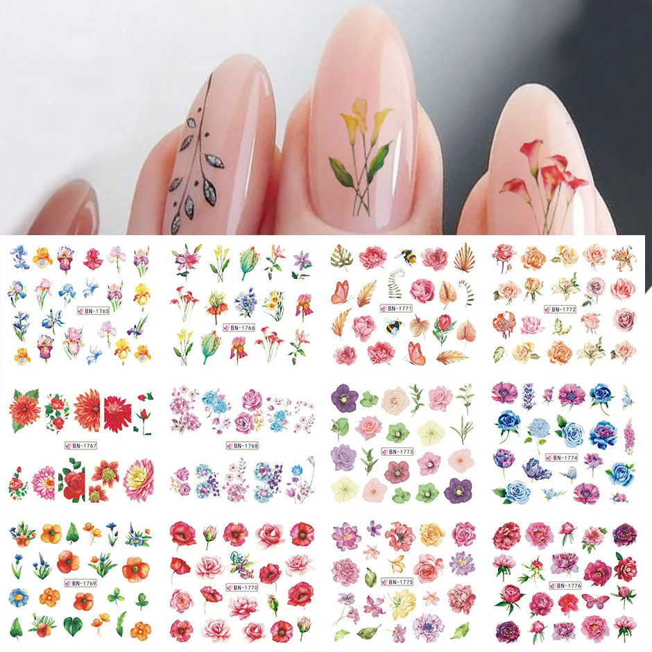 

Nail Stickers Water Transfer Flowers Leafs Designs 12Pcs/Set Nail Decal Decoration Tips For Beauty Salons