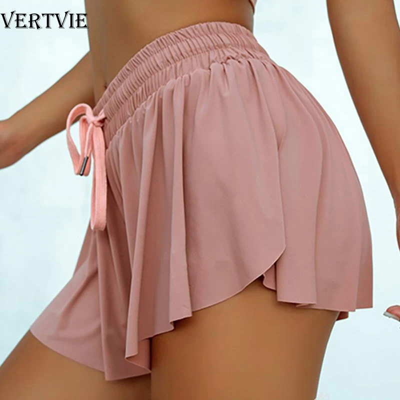 

Hot Sale Summer Shorts Anti Light Fake Two Piece Women Shorts Fashion Lace-up Ruffle Casual Sports Beach Mid Waist Solid Shorts