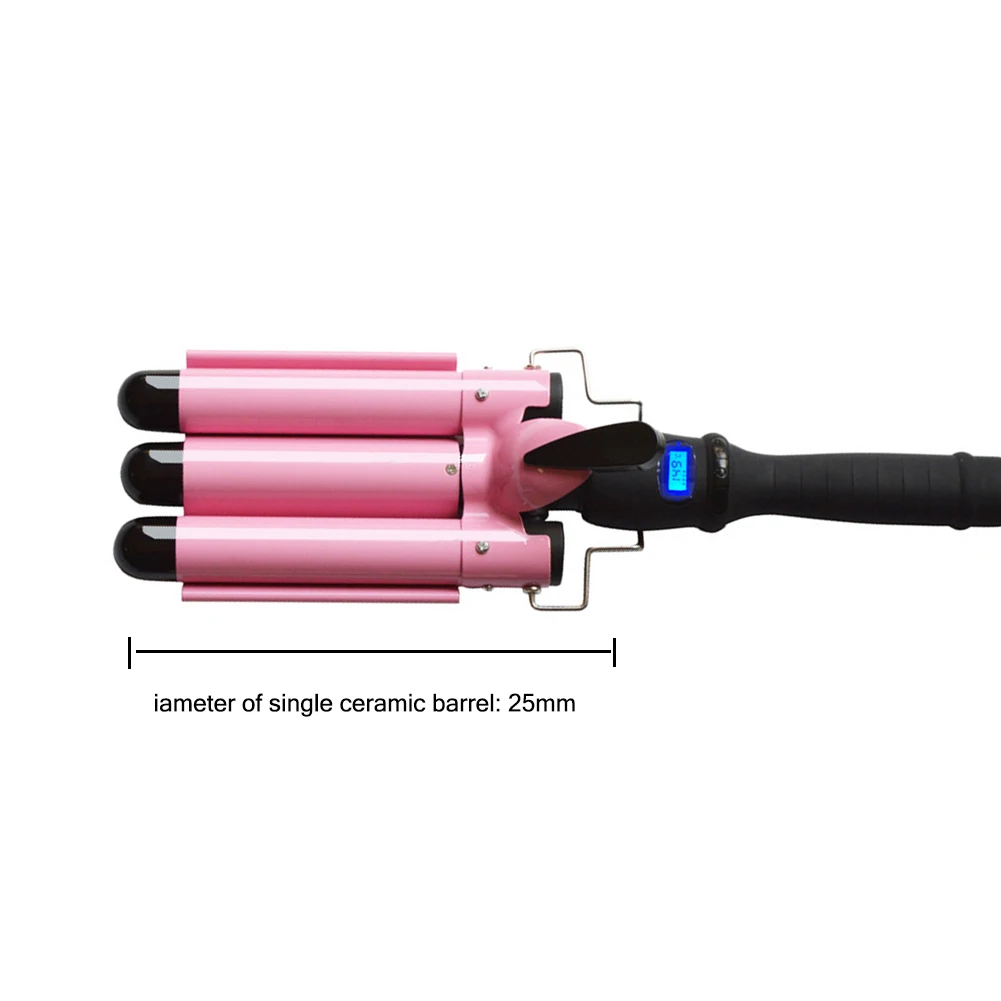 

LCD Temperature Display Triple Barrel Curling Iron Hair Crimper Iron Waver US Dryer Curly Salon DIY Hair Styling Tool