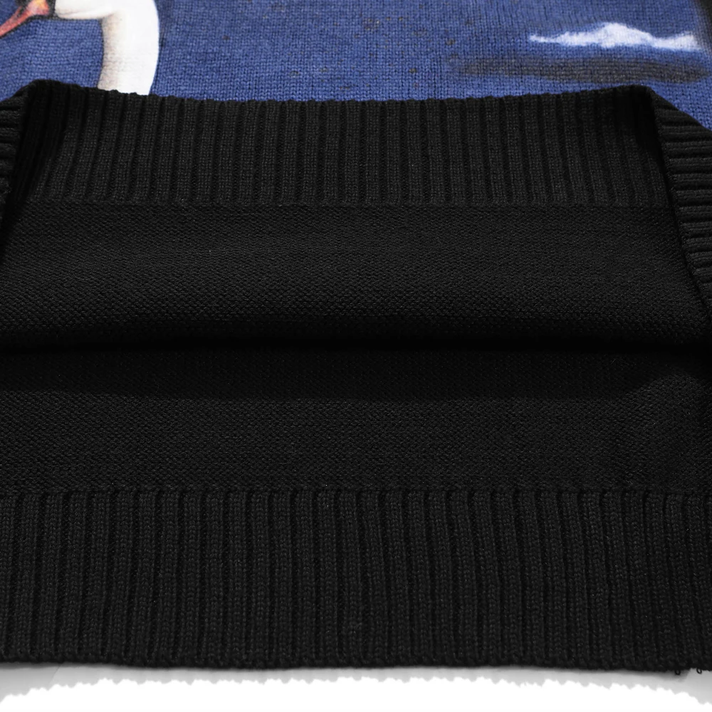 

Face Swan Print Men Knittwear Sweater Harajuku Loose Sweater Oversize Hip Hop Streetwear Cotton Pullover Men Women Black 2020SS
