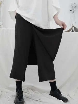 Yamamoto Black Capri Pants women's loose double layer personality design feeling minority Japanese wide legs casual pants